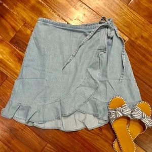 NEW JCREW Chambray Wrap Ruffle Skirt